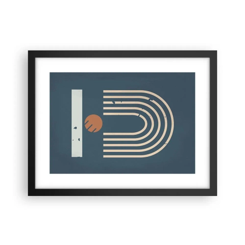 Pôster com moldura preta - Geometria em azul marinho - 40x30 cm