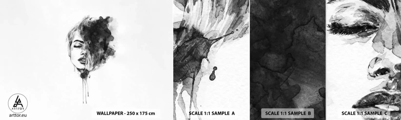 Amostra de papel de parede autocolante Deluxe Sticker - O que sonha uma rapariga - Retrato de uma mulher, Rosto de Mulher, Abstração - 100x30 cm