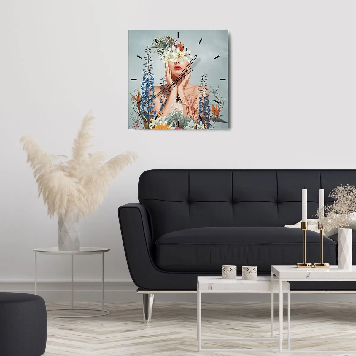 Relógio de parede - Relógio em vidro - Mulher – flor - 40x40 cm