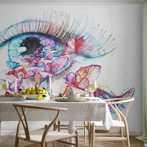 Papel de Parede Premium Canvas - Olhos de conto de fadas - Olho de mulher, Borboleta, Abstração - 400x280 cm