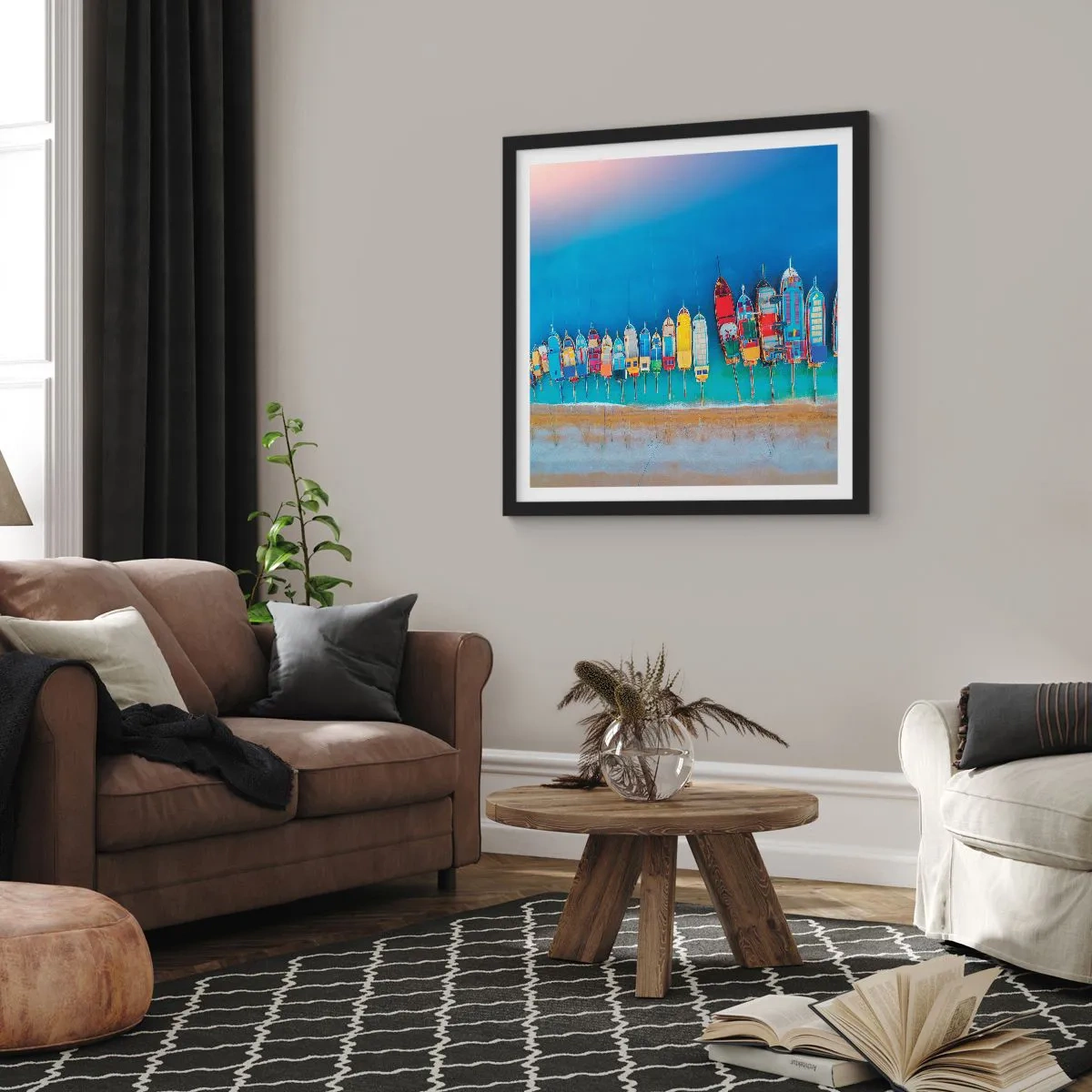 Pôster com moldura preta - Vista panorâmica - 30x30 cm