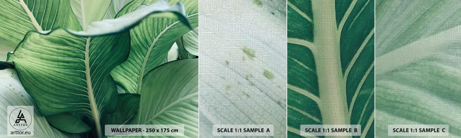 Amostra de papel de parede Premium Canvas - Vida intensamente verde - Folhas, Exótico, Botânico - 100x30 cm