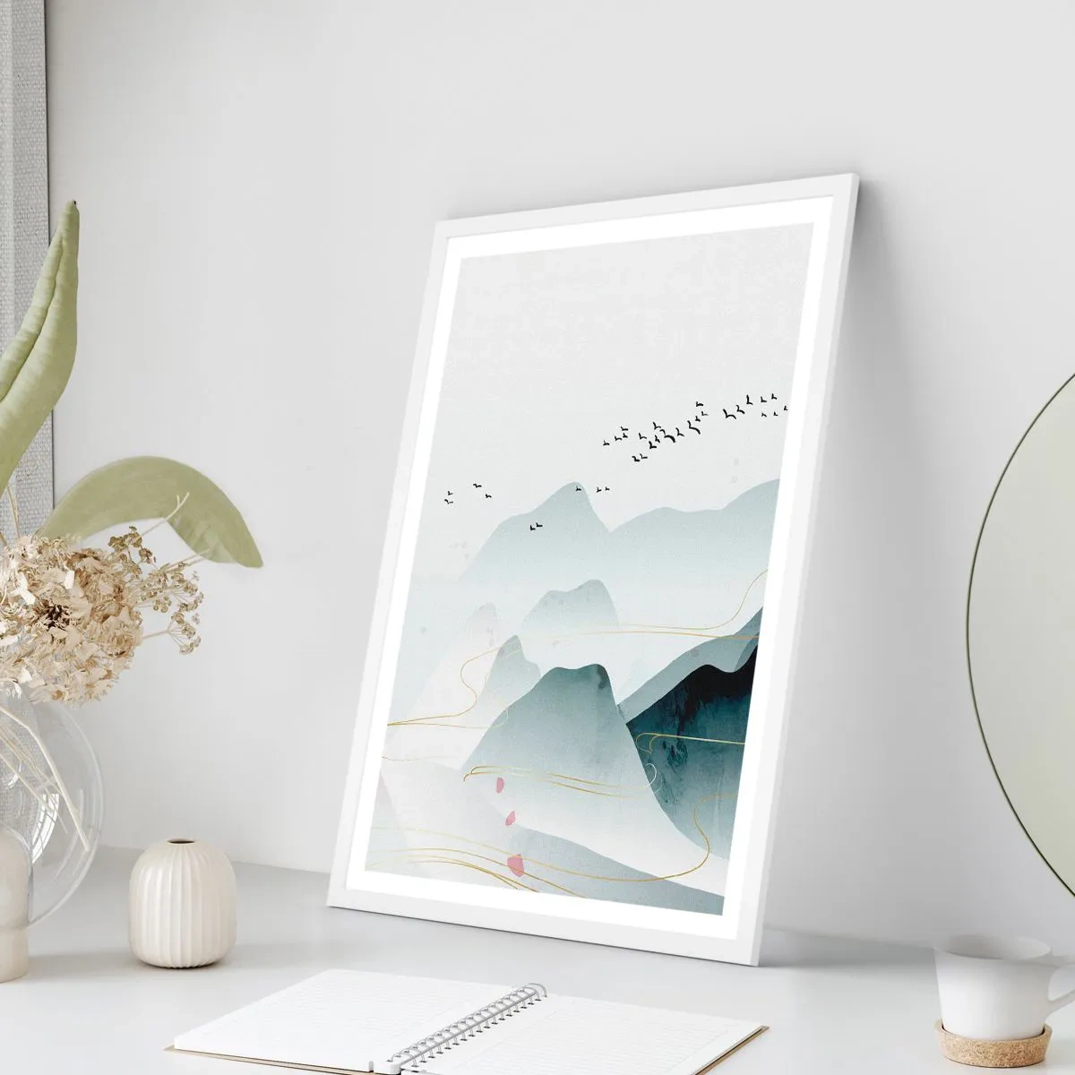 Pôster em moldura branca - Acima dos picos - 61x91 cm