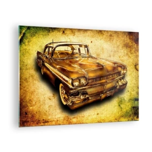 Quadro em vidro - Um carro antigo com um fundo vintage - 70x50cm - A beleza eterna dos clássicos - Decoração de parede moderna para a sala de estar e quarto ARTTOR