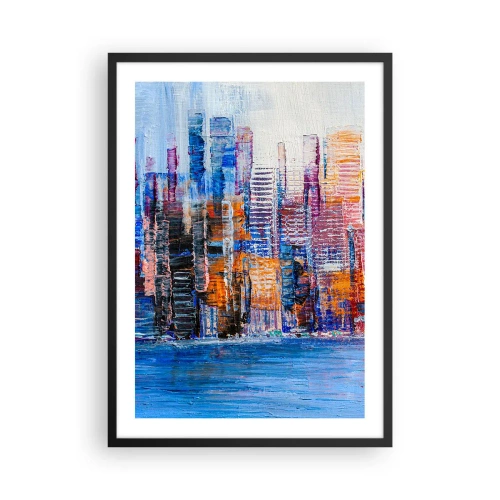 Pôster com moldura preta - Panorama abstrato da cidade em cores intensas - 50x70cm - Metrópole alegre - Decoração de parede moderna para a sala de estar e quarto ARTTOR