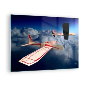 Quadro em vidro - Aeromodelos planando nas nuvens - 70x50cm - Ainda maior, ainda mais longe - Decoração de parede moderna para a sala de estar e quarto ARTTOR