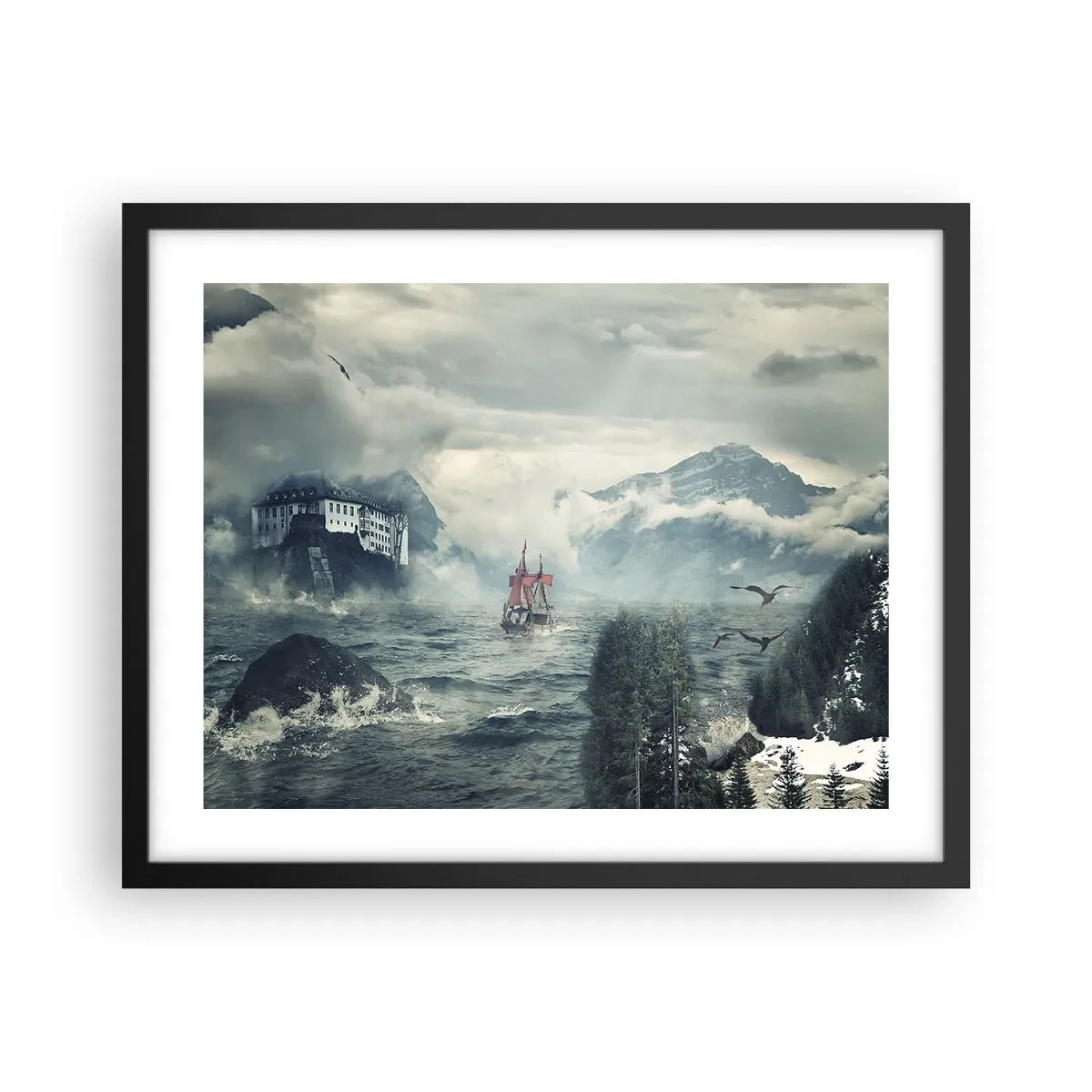 Pôster com moldura preta - Nas águas mágicas - 50x40 cm