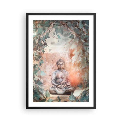 Pôster com moldura preta - Uma estátua de Buda cercada por hera em uma aura meditativa - 50x70cm - Harmonia alegre - Decoração de parede moderna para a sala de estar e quarto ARTTOR