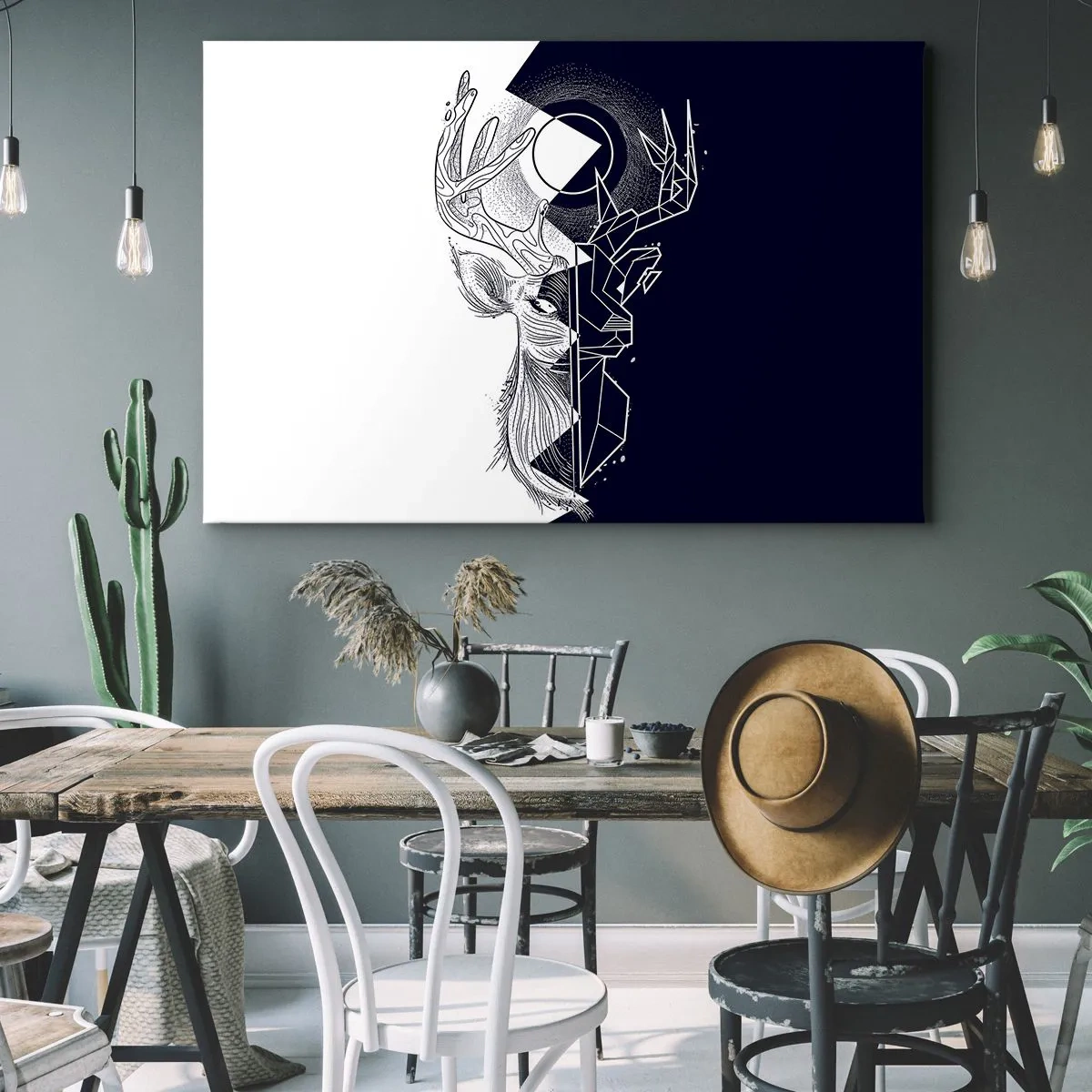 Quadro em tela - Geometria e natureza em uma composição simbólica - 70x50cm - Luta e unidade dos opostos - Decoração de parede moderna para a sala de estar e quarto ARTTOR