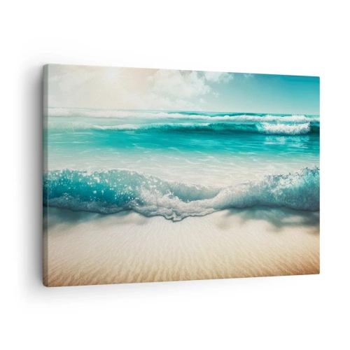 Quadro em tela - Ondas do oceano em uma praia de areia clara - 70x50cm - A paz do oceano - Decoração de parede moderna para a sala de estar e quarto ARTTOR