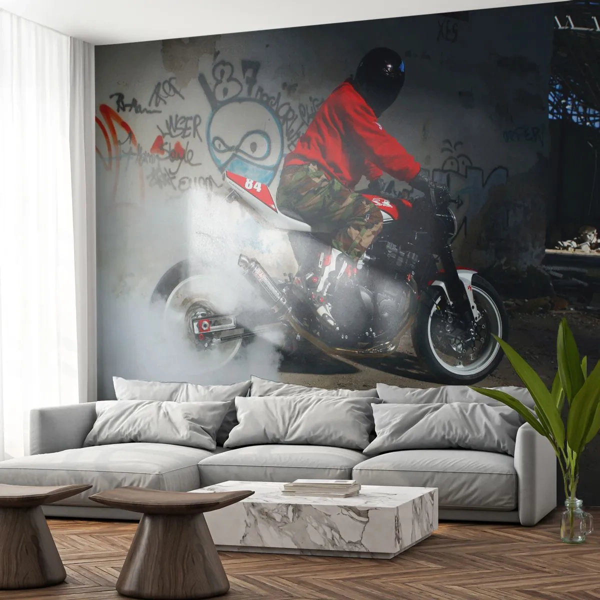 Papel de Parede Autocolante Deluxe Sticker - Persiga-me! - Automotivo, Moto, Grafite - 250x175 cm