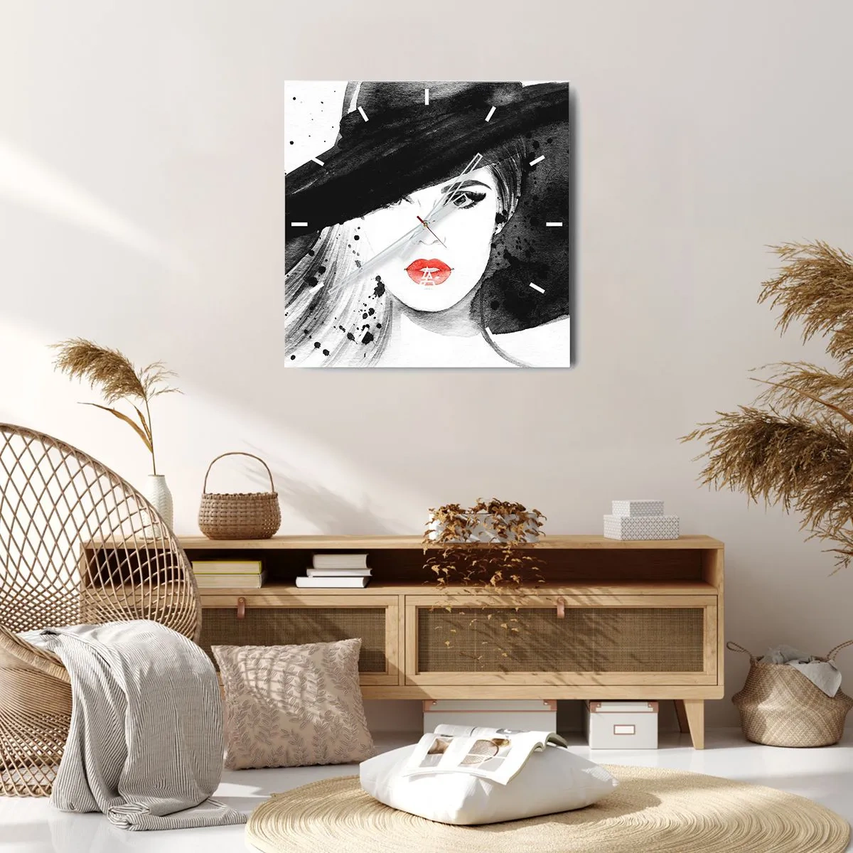 Relógio de parede - Relógio em vidro - Dama de Preto - 40x40 cm