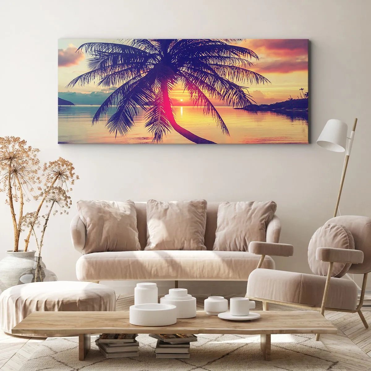 Quadro em tela - Uma noite sob as palmeiras - 100x40 cm