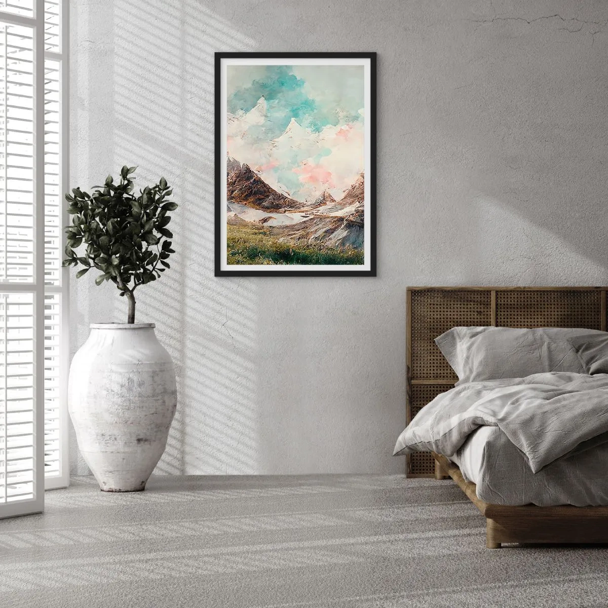 Pôster com moldura preta - Uma paisagem montanhosa pitoresca com um céu pastel - 50x70cm - Lâminas de rocha - Decoração de parede moderna para a sala de estar e quarto ARTTOR