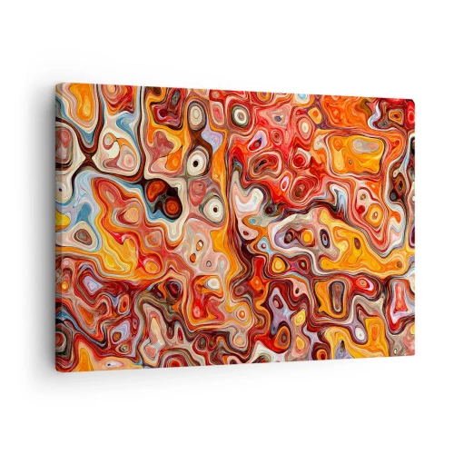 Quadro em tela - Uma composição abstrata em tons quentes de vermelho, laranja e amarelo. - 70x50cm - Se as nozes tivessem derretido no mel - Decoração de parede moderna para a sala de estar e quarto ARTTOR