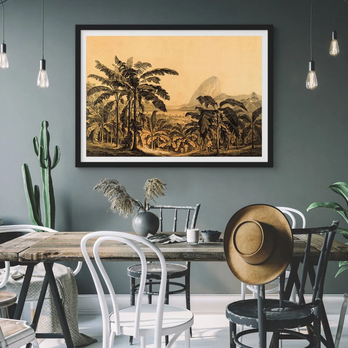 Pôster com moldura preta - num clima colonial - 50x40 cm