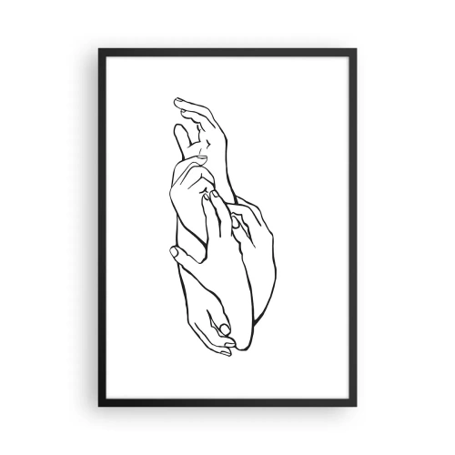 Pôster com moldura preta - Um esboço minimalista de mãos entrelaçadas em um fundo branco. - 50x70cm - Bom toque - Decoração de parede moderna para a sala de estar e quarto ARTTOR