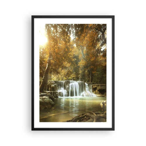Pôster com moldura preta - Cachoeira de outono sob a luz do sol - 50x70cm - A cascata do parque - Decoração de parede moderna para a sala de estar e quarto ARTTOR