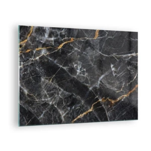 Quadro em vidro - Padrão de mármore preto e dourado com veios brancos - 70x50cm - A vida interior da pedra - Decoração de parede moderna para a sala de estar e quarto ARTTOR