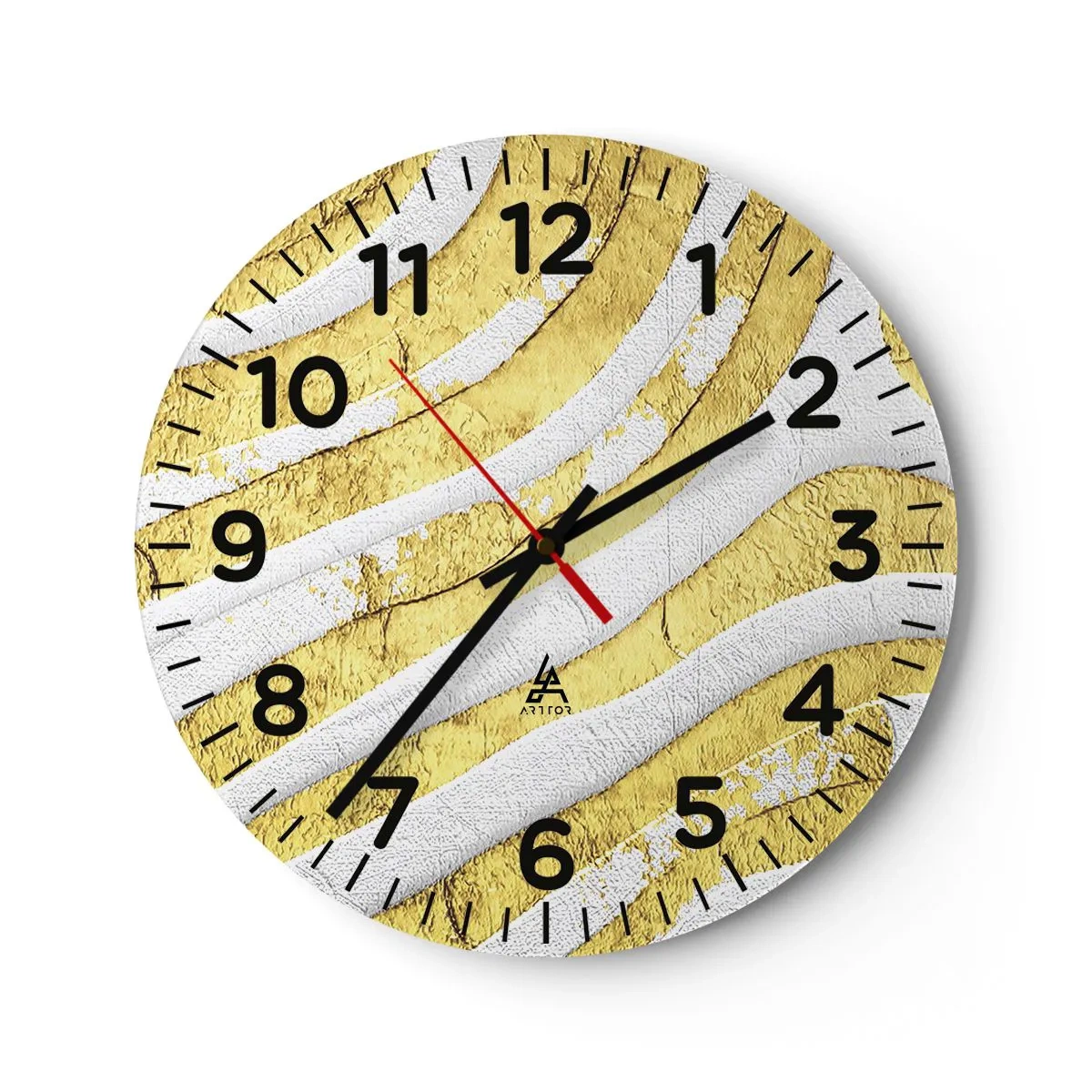 Relógio de parede - Relógio em vidro - Composição a branco e ouro - 30x30 cm