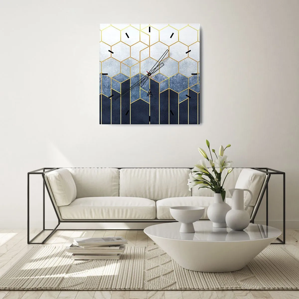 Relógio de parede - Relógio em vidro - Composição em ritmo sincopado - 30x30 cm