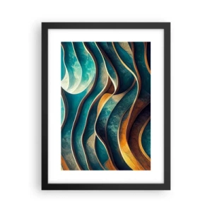 Pôster com moldura preta - Meandros de azul - 30x40 cm