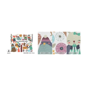 Amostra de papel de parede Premium Canvas - Natal de conto de fadas na floresta - Para crianças, Inverno na floresta, Animais - 100x30 cm