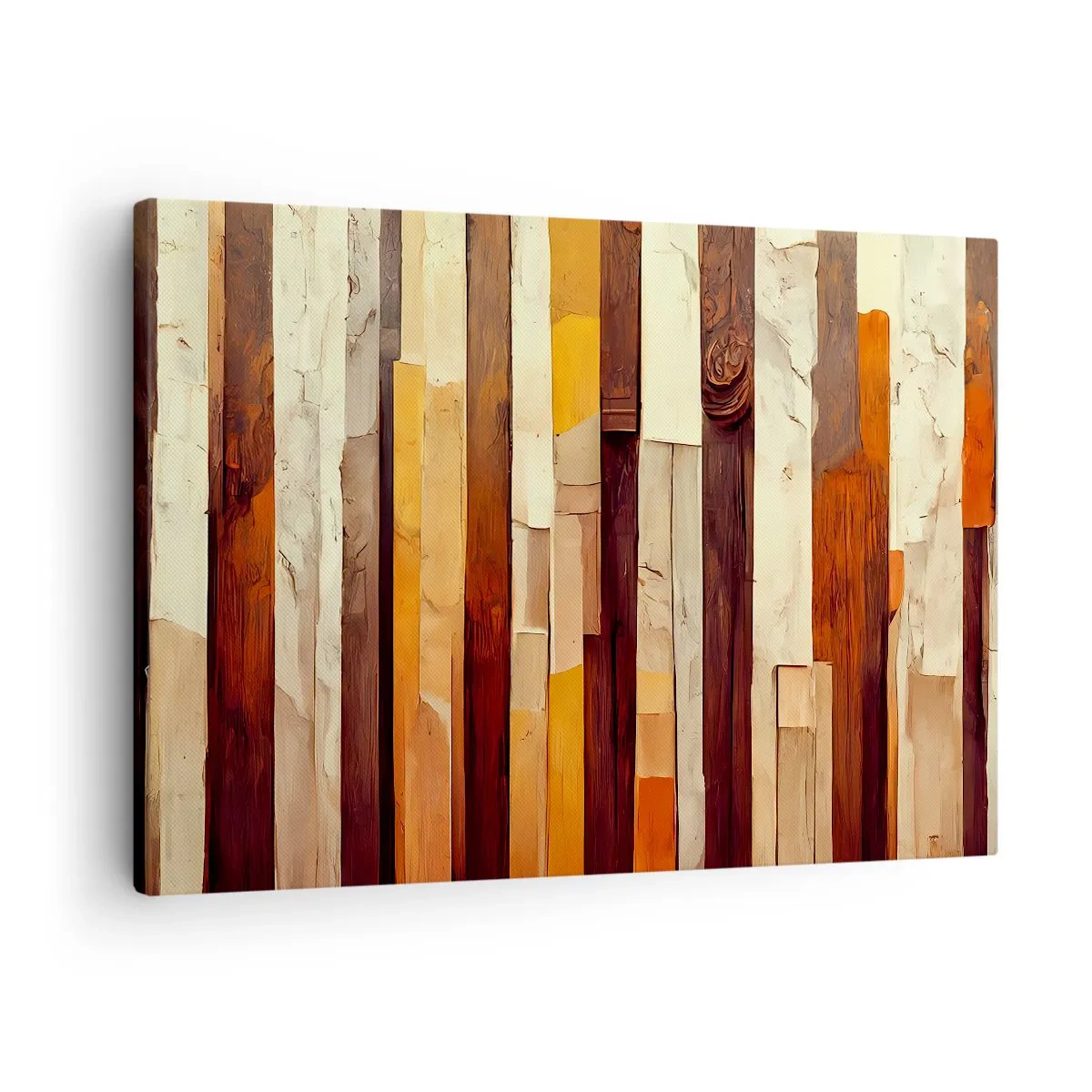 Quadro em tela - Composição geométrica em tons de madeira e dourado - 70x50cm - Hino das árvores da floresta - Decoração de parede moderna para a sala de estar e quarto ARTTOR