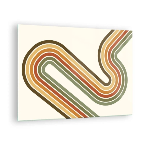 Quadro em vidro - Abstração geométrica em estilo retrô com linhas onduladas - 70x50cm - Ziguezague para o destino - Decoração de parede moderna para a sala de estar e quarto ARTTOR