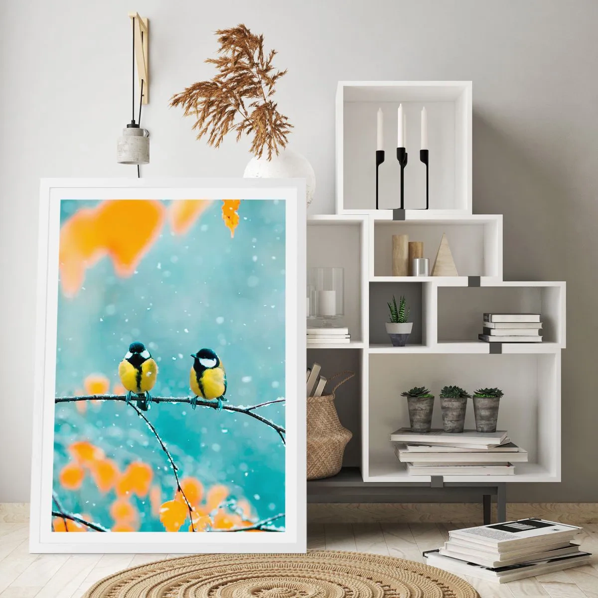 Pôster em moldura branca - Fofoca de pássaros - 50x70 cm