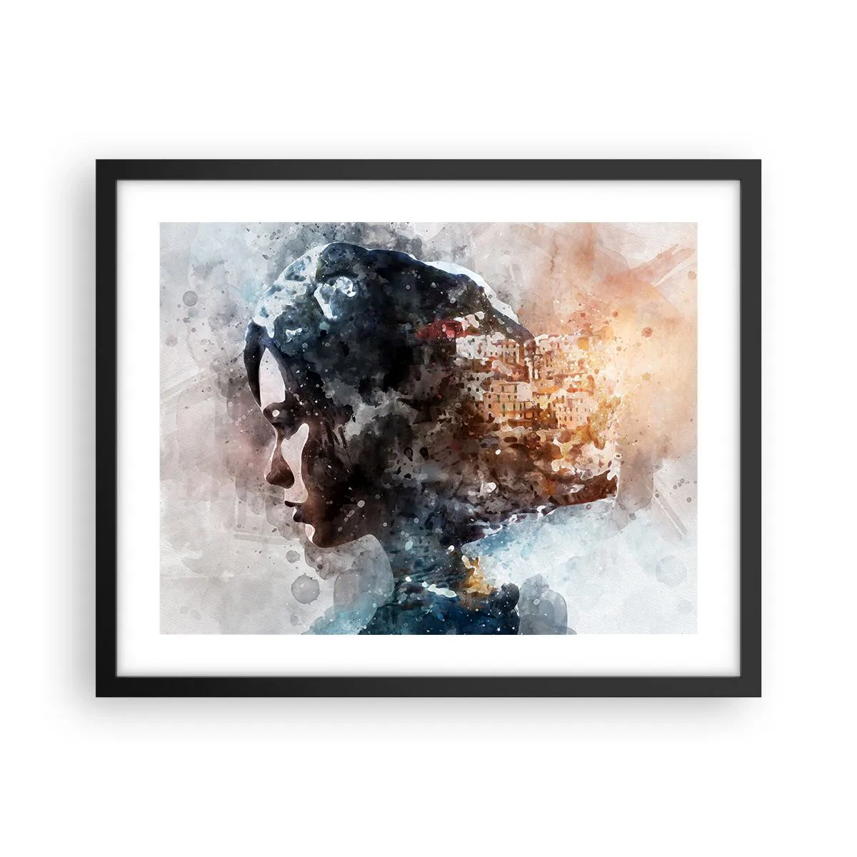 Pôster com moldura preta - Uma história sobre uma menina e uma cidade ao fundo - 50x40 cm