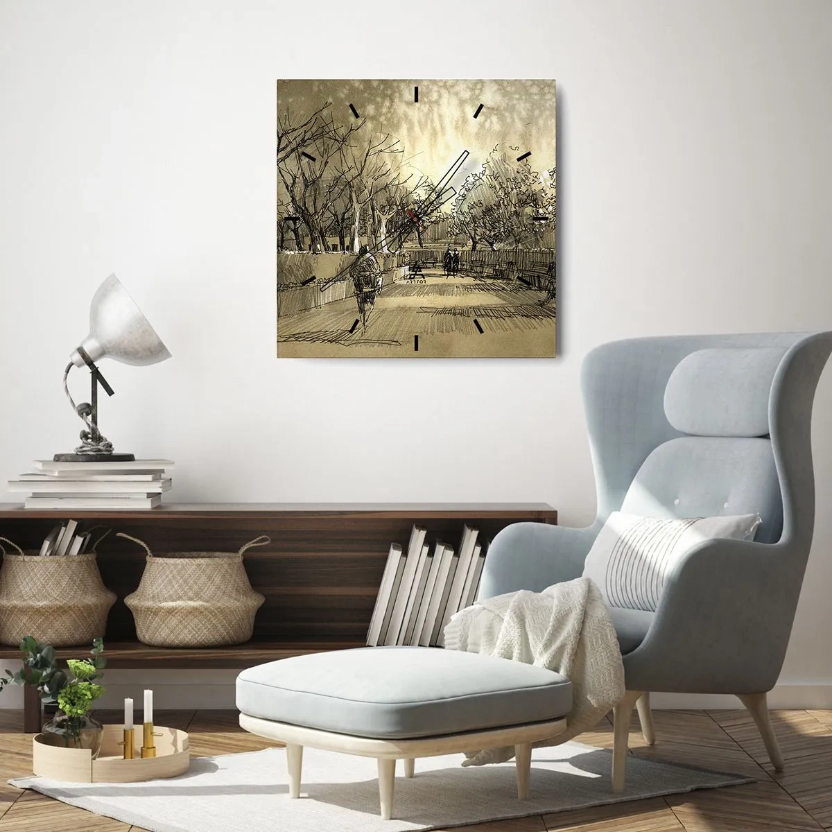 Relógio de parede - Relógio em vidro - Um momento capturado por uma pena - 30x30 cm