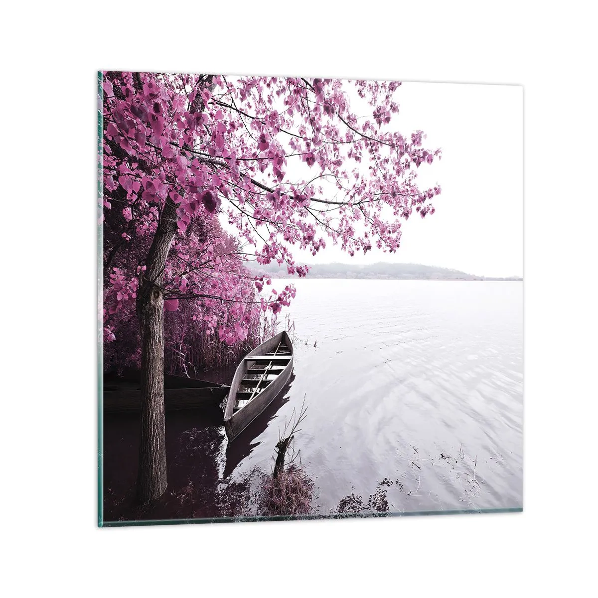 Quadro em vidro - Em silêncio cor-de-rosa - 30x30 cm