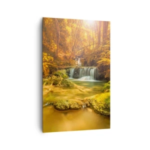 Quadro em tela - Cascata na floresta em ouro - 80x120 cm