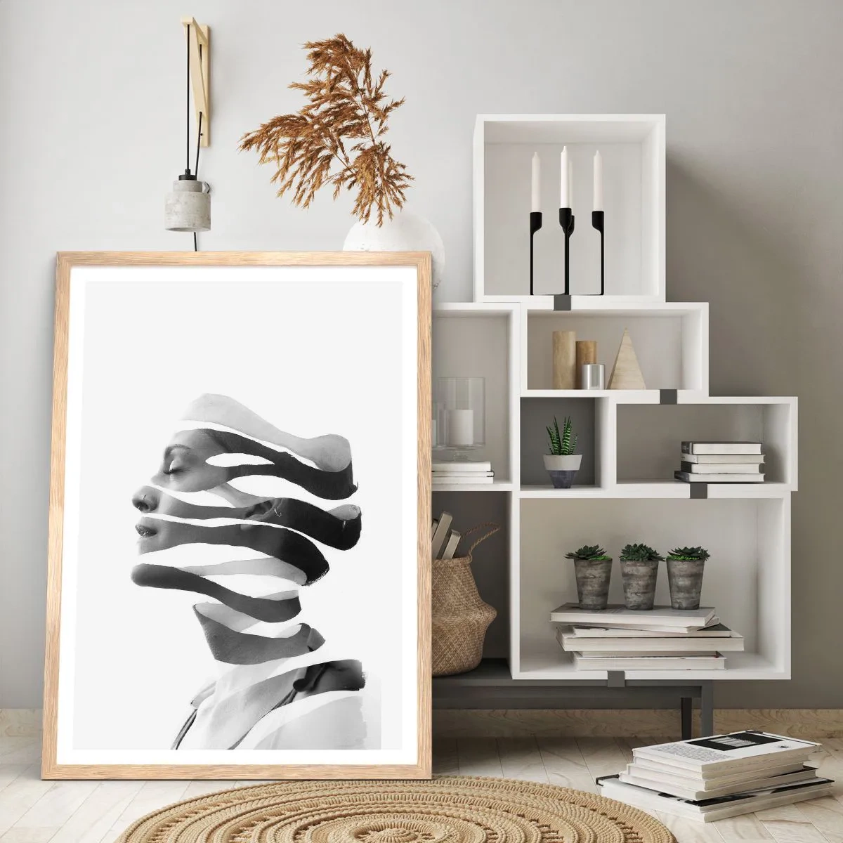 Pôster com moldura de carvalho claro - Retrato surrealista - 70x100 cm