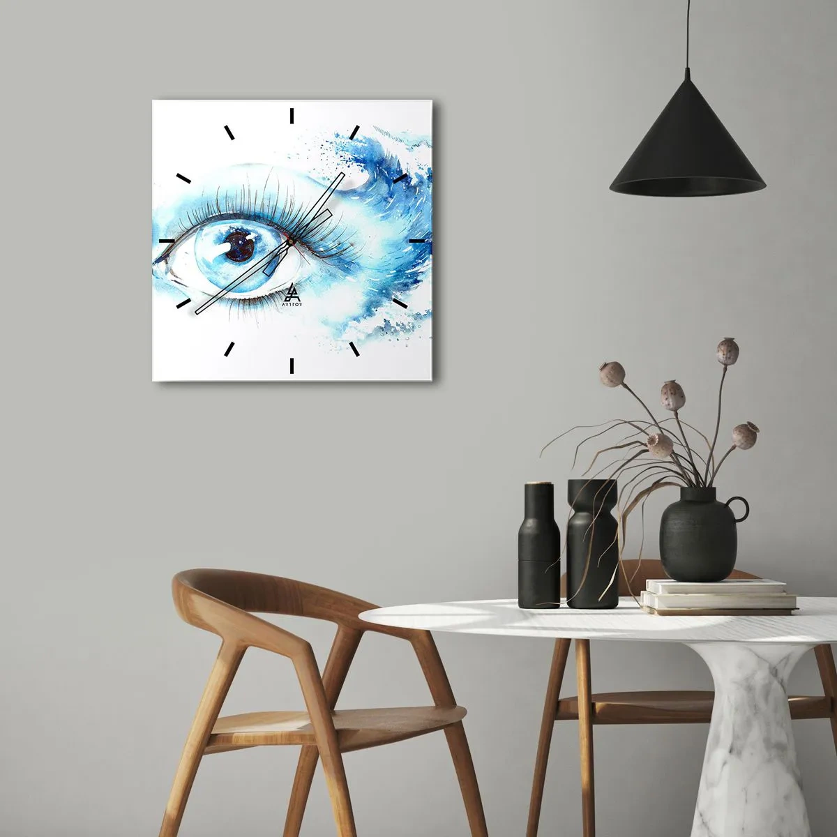 Relógio de parede - Relógio em vidro - Mergulho no olhar azul - 30x30 cm