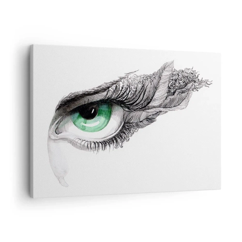 Quadro em tela - Olho artístico com íris verde e detalhes de desenho - 70x50cm - Bonita e pronta para atacar - Decoração de parede moderna para a sala de estar e quarto ARTTOR
