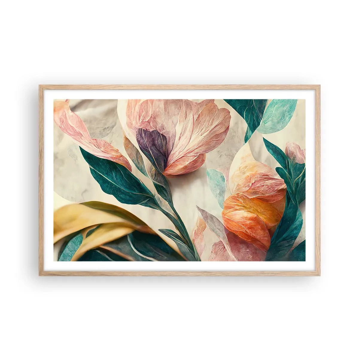 Pôster com moldura de carvalho claro - Flores das ilhas do sul - 91x61 cm