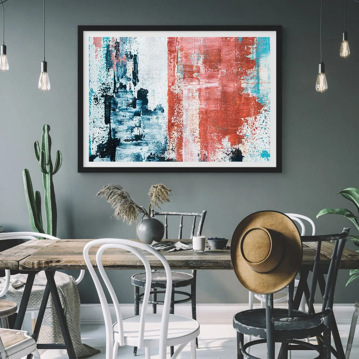 Pôster com moldura preta - Meio a meio abstrato - 50x40 cm