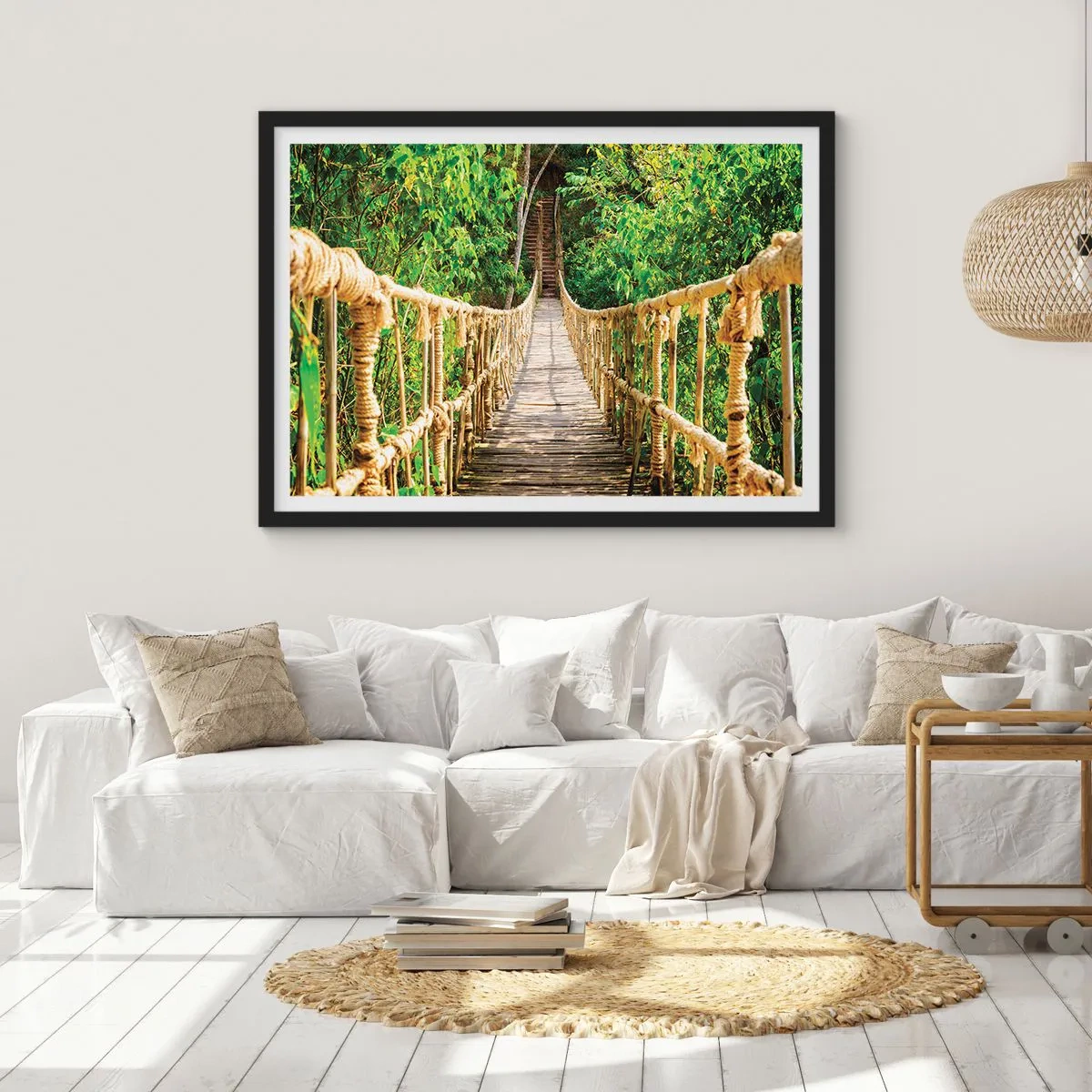 Pôster com moldura preta - Suspenso na vegetação - 91x61 cm