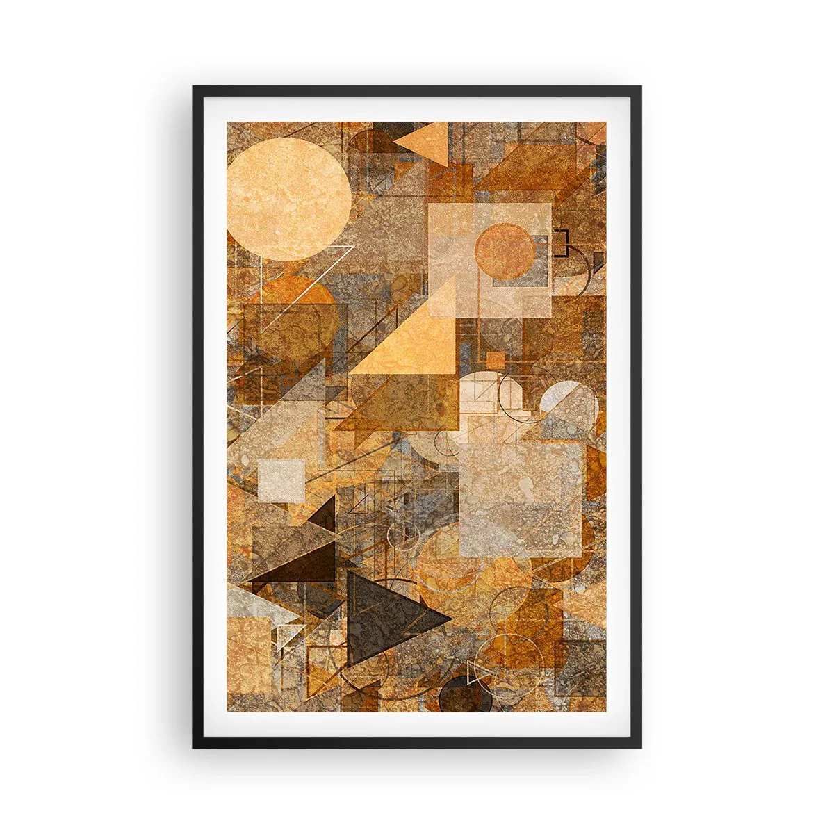 Pôster com moldura preta - Estudo Cubista em Bronze - 61x91 cm