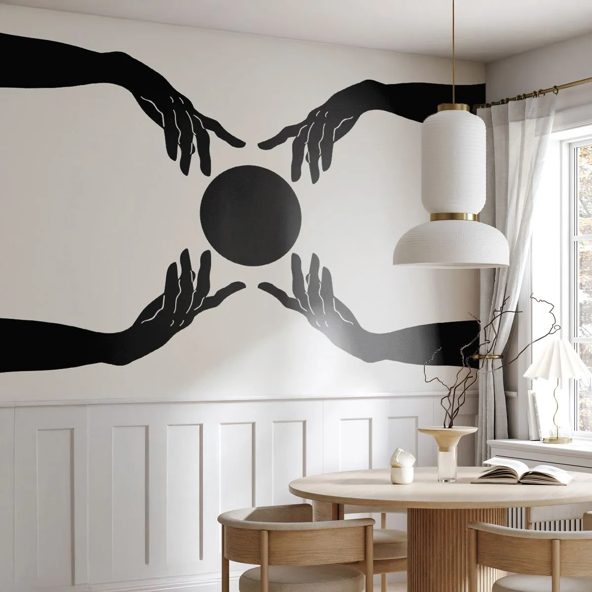 Papel de Parede Premium Canvas - Sinal secreto - Mãos, Bola, Mãos - 150x105 cm