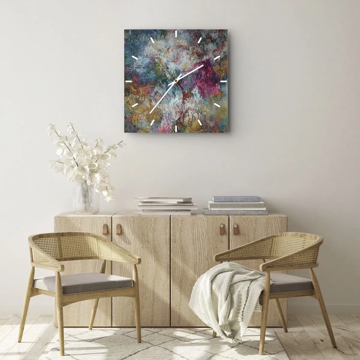 Relógio de parede - Relógio em vidro - Em plena floração - 40x40 cm