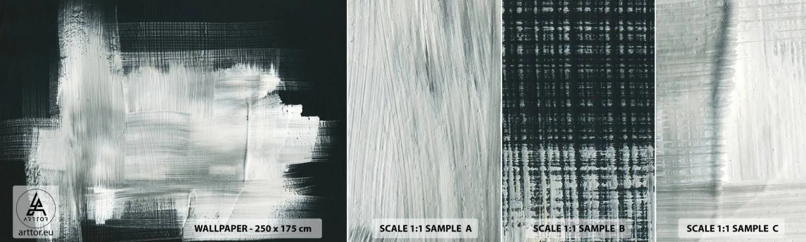 Amostra de Papel de Parede Standard Eco - Entrelaçado na vertical e horizontal - Abstração, Pedaço, Preto e branco - 100x30 cm