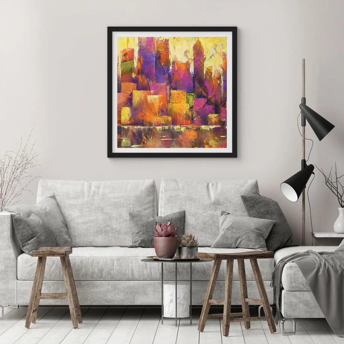 Pôster com moldura preta - Composição metropolitana - 50x50 cm