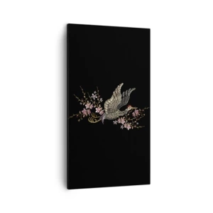 Quadro em tela - Pássaro exótico e bordado - 45x80 cm