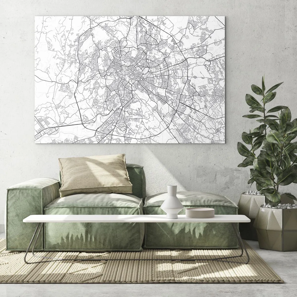 Quadro em vidro - Mapa de Roma com um traçado rodoviário circular claro - 70x50cm - Círculo romano - Decoração de parede moderna para a sala de estar e quarto ARTTOR
