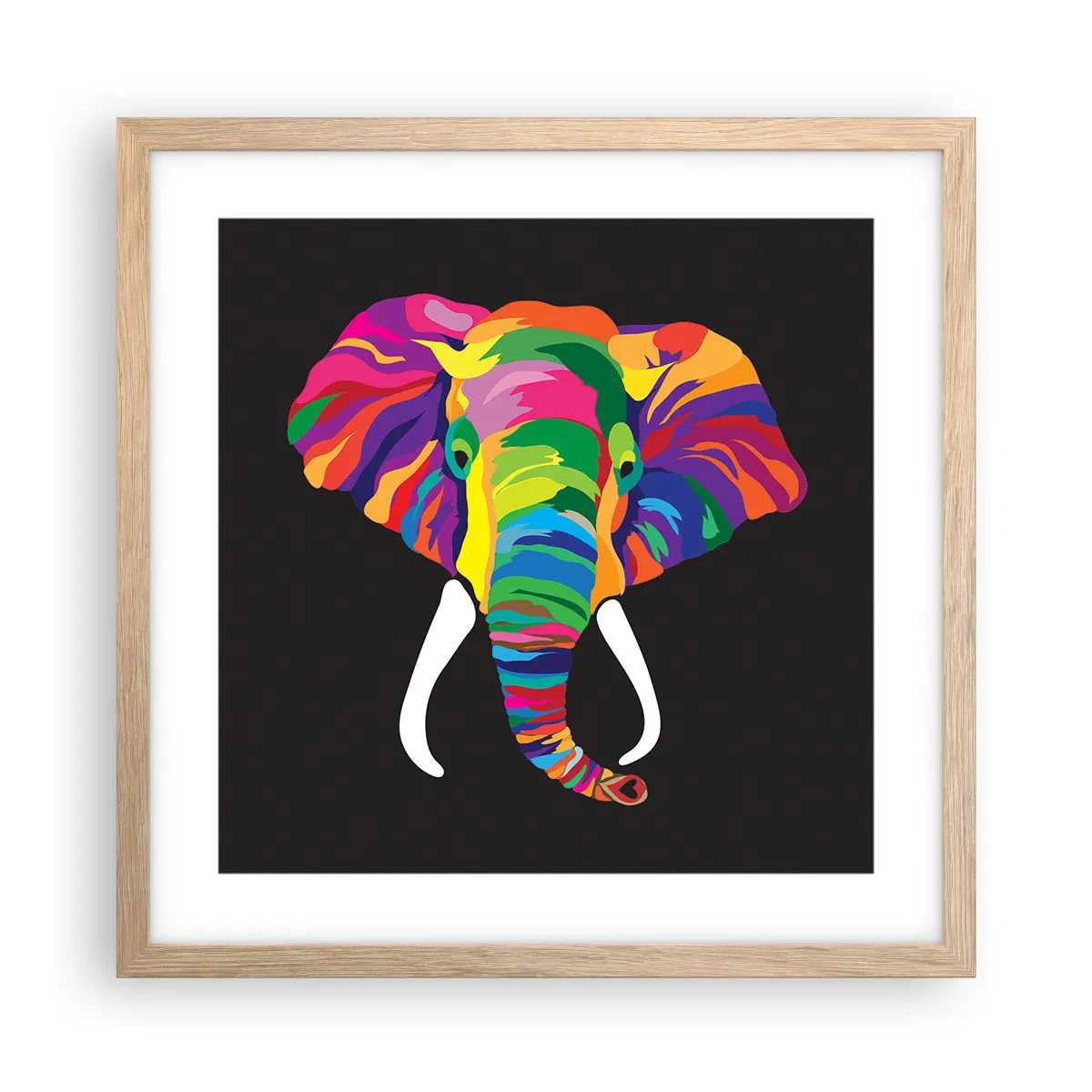 Pôster com moldura de carvalho claro - O elefante que adorava banhar-se no arco-íris - 40x40 cm