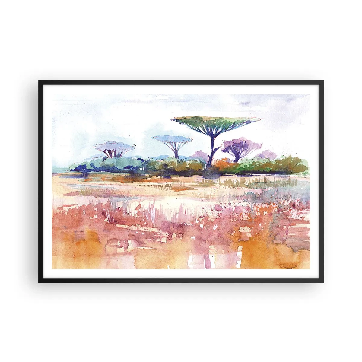 Pôster com moldura preta - Cores da savana - 100x70 cm
