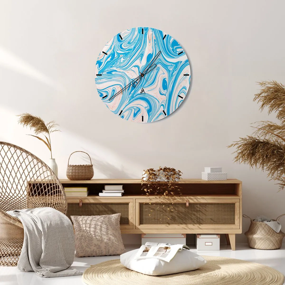 Relógio de parede - Relógio em vidro - Uma piscina abstrata em tons de turquesa e branco - 30x30cm - Derramado em turquesa - Decoração de parede moderna para a sala de estar, cozinha e quarto ARTTOR